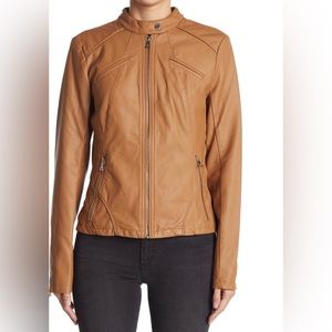 GUESS Faux Leather Racer Jacket- Honey -Medium